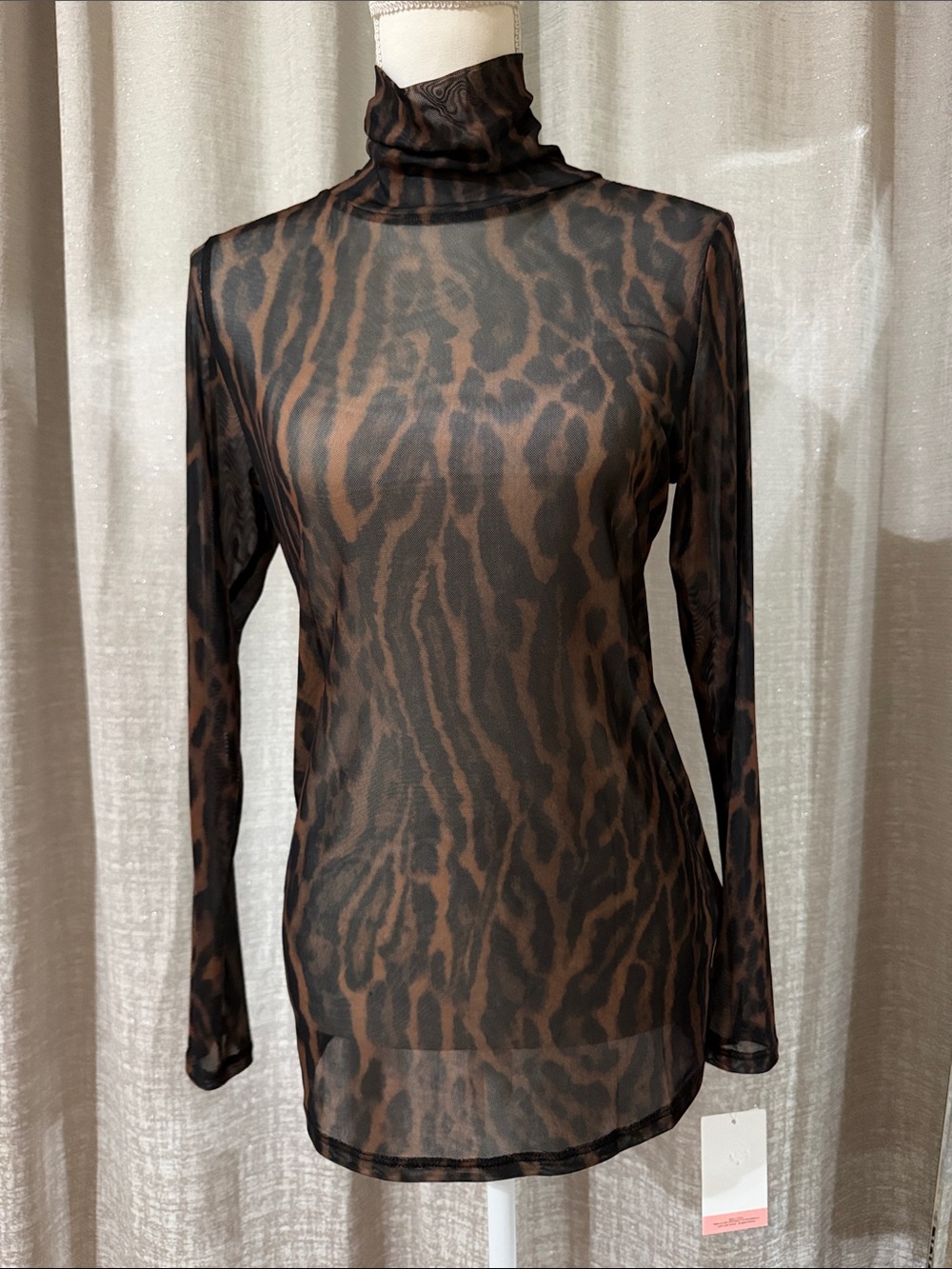 Motherhood Sheer Animal Print Turtleneck Top